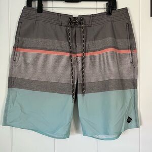 Rip Curl Gray and Blue Board Shorts with Color-Block Design